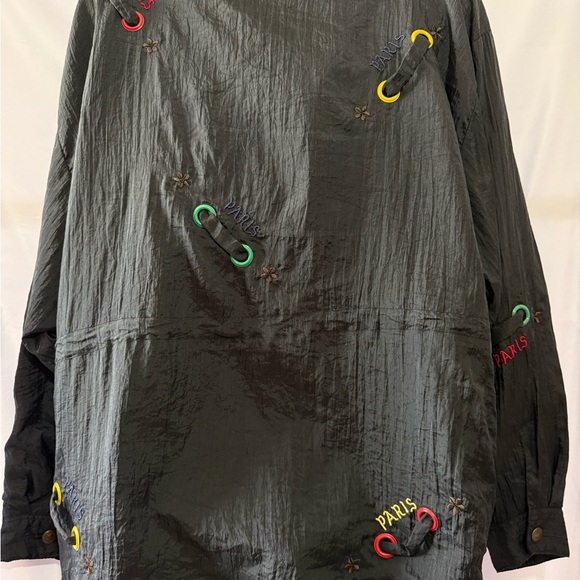 Vintage Boutique Paris Embroidered Jacket – Black Crinkle Button Front - Picture 3 of 4